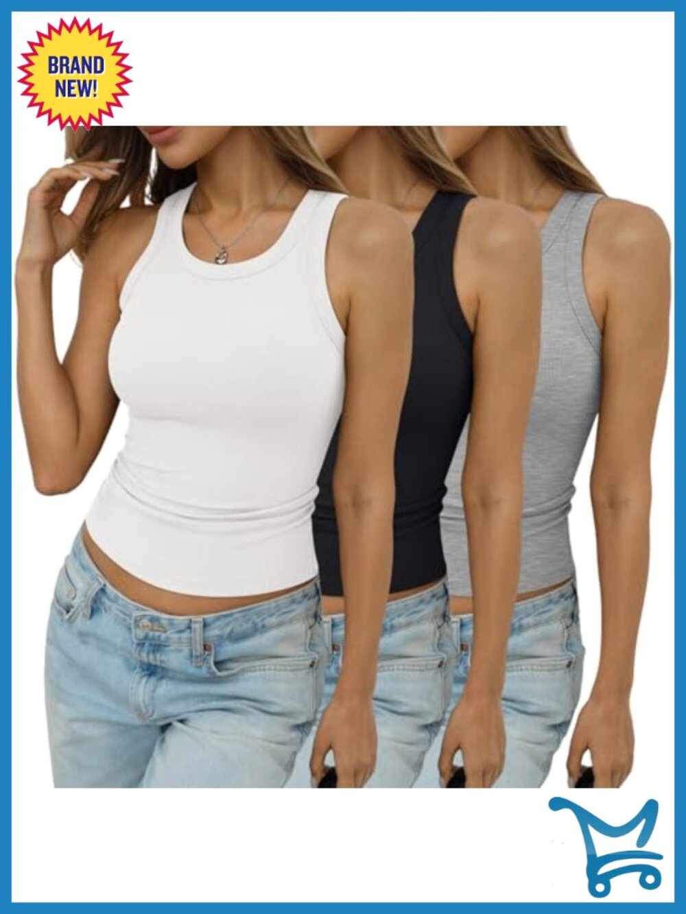 Womens Cotton Ribbed Tank Tops Crew Neck Sleeveless 3 Pack